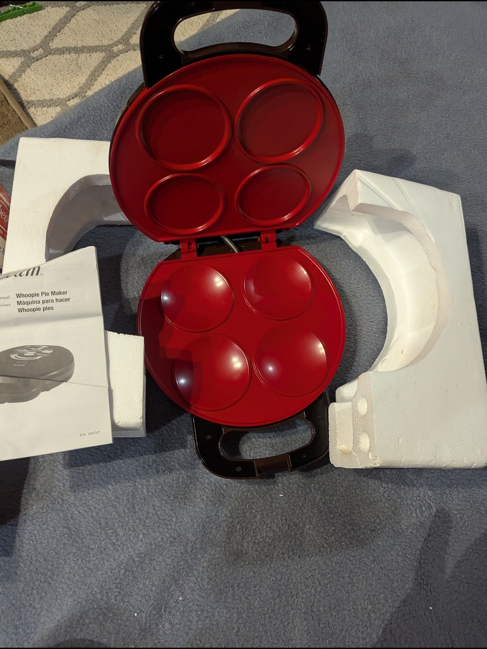 Red Whoopie Pie Maker - Compact 4-Cup Electric Mold